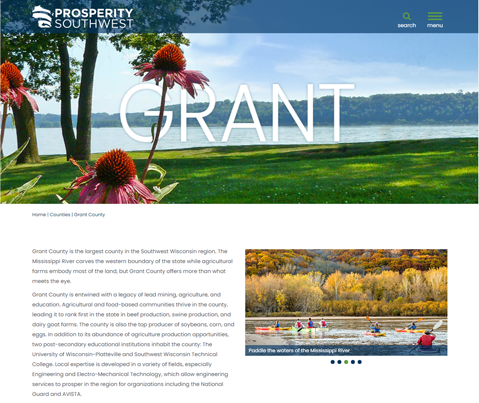 A county page from the Prosperity Southwest Wisconsin website.